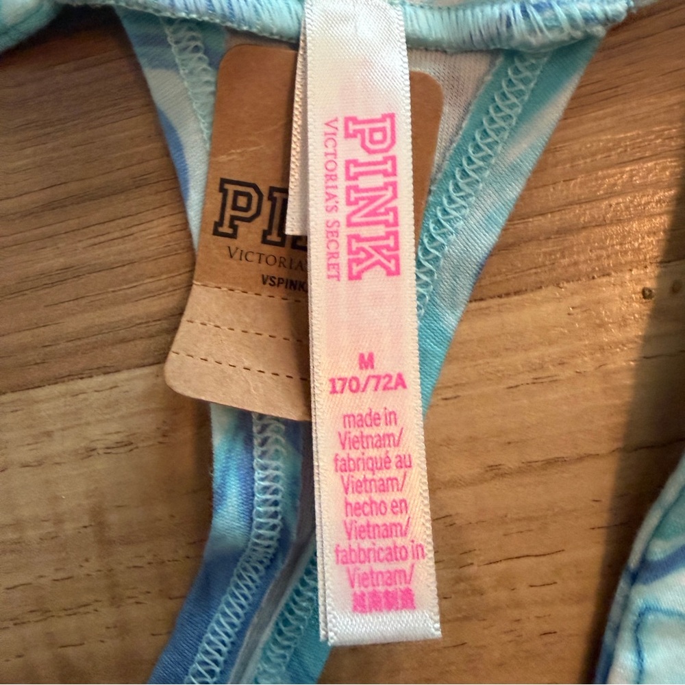 New Victoria's Secret PINK Blue Breeze Marble Print Thong Panty V Waistband Med - Picture 4 of 4